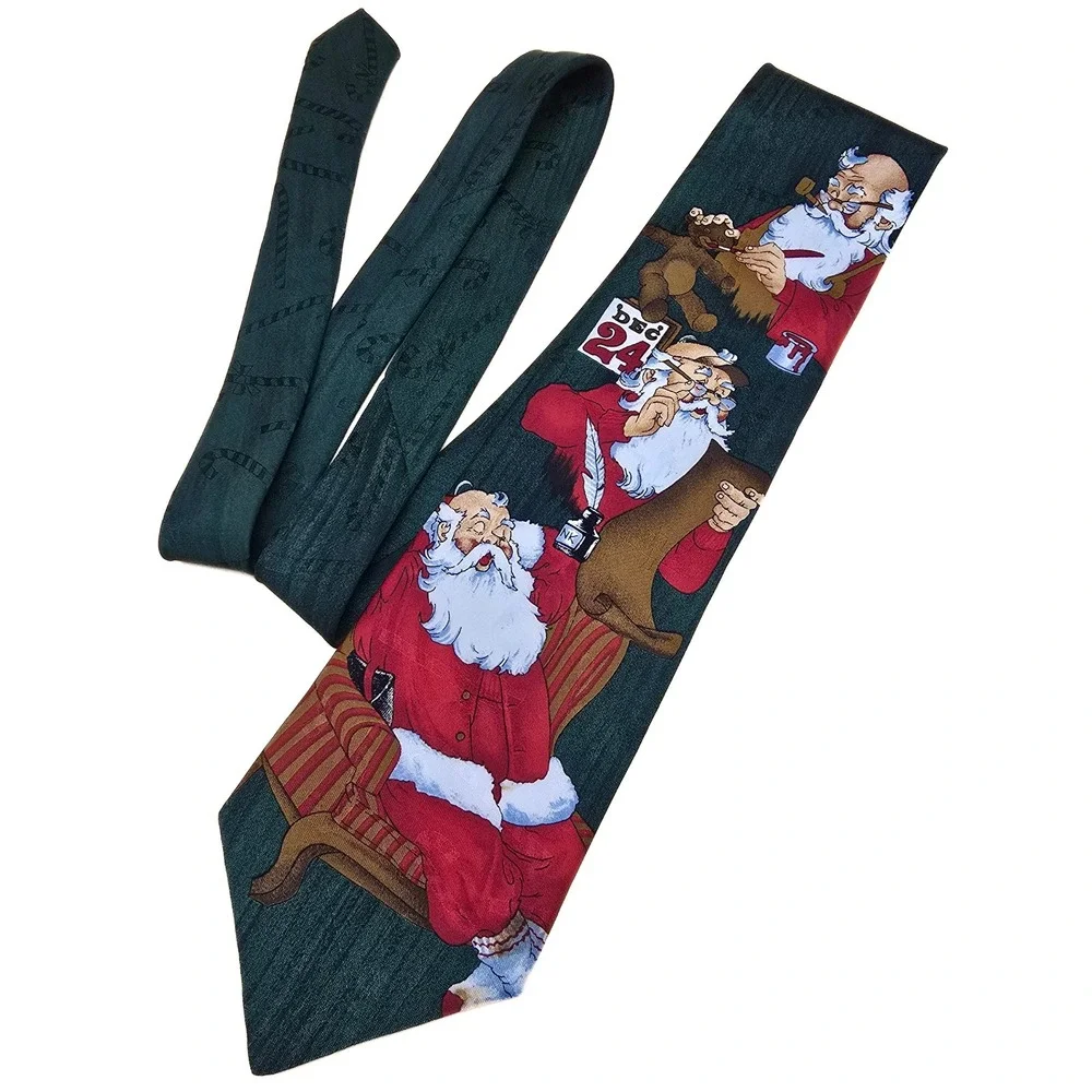Hallmark Specialties Mens Santa‎ Claus Christmas Tie Green Holiday Graphic USA
